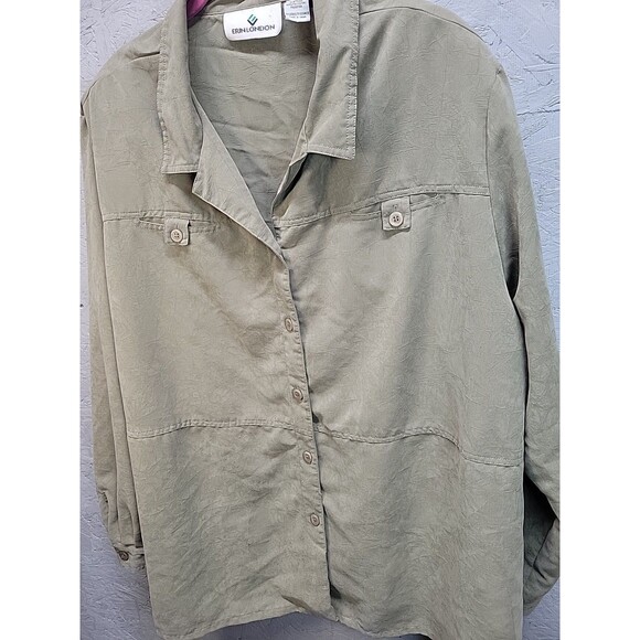 Erin London Casual Button Up Shirt 3X LongSleeve Green Jacket Blouse - Picture 3 of 8